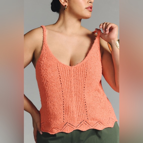 ✨ Anthropologie V-Neck Pointelle Sweater Tank Sz L - Picture 4 of 7